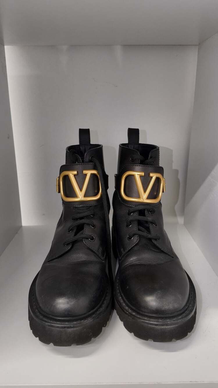 Valentino Garavani Women’s VLogo Signature Combat Boots – Black Leather (Size 37